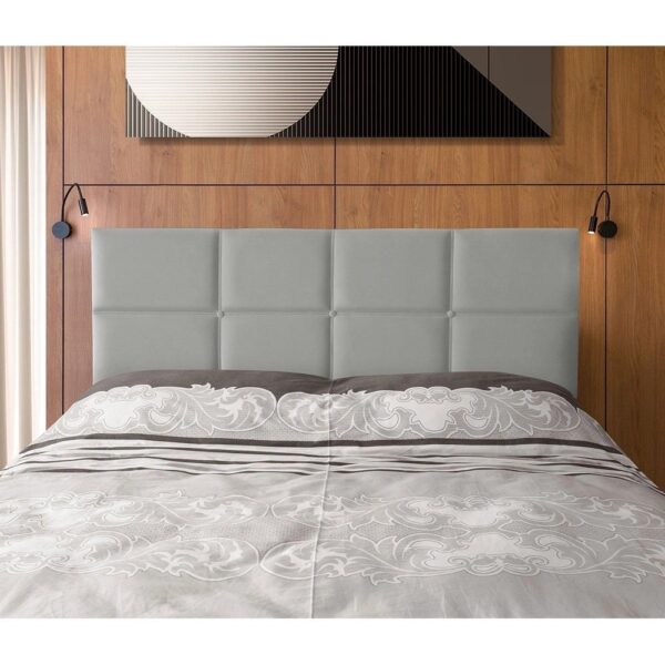 Cabeceira Painel Cama Box Queen Estofada Belize Veludo Cinza Claro
