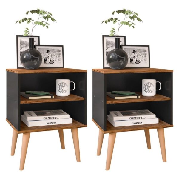 Conjunto 2 Mesas de Cabeceira Nicho Kit Mesinhas Decoração Quarto Retrô – Preto com Freijó – Lojas rpm