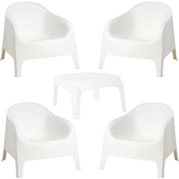 Conjunto 4 Poltronas Skarpo Branca + Mesa Branca Puket