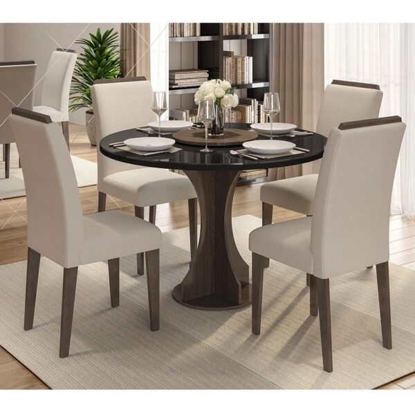 Conjunto Sala De Jantar 4 Cadeiras C/vidro York Imbuia – M. Arapongas