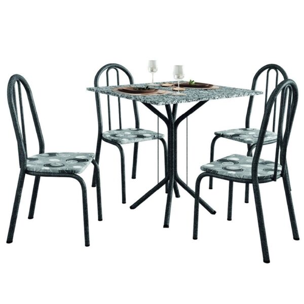 Conjunto Sala De Jantar Mesa Thais Com 4 Cadeiras Diva 0,70m Granito Preto Craquelado/Folha Artefamol
