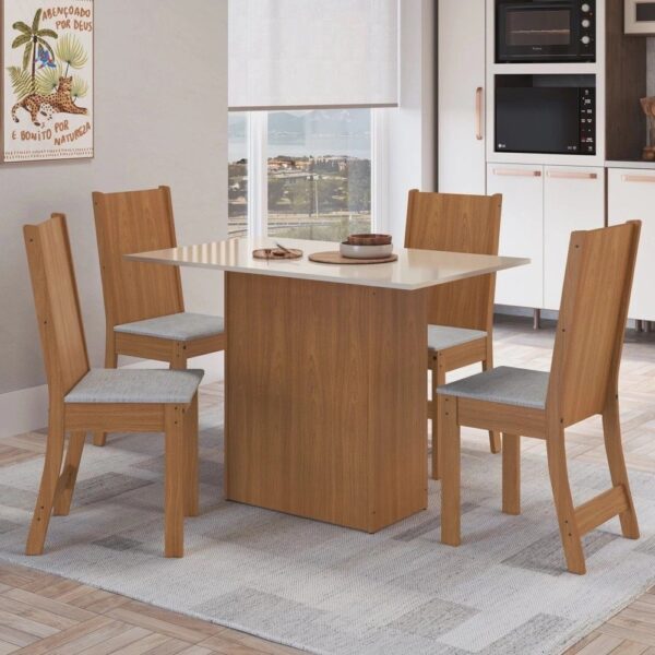 Conjunto Sala de Jantar 1 Mesa Tampo mdp Retangular com 4 Cadeiras Dalila Yescasa