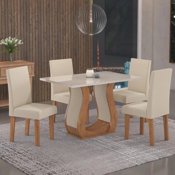 Conjunto Sala de Jantar Mesa Inovare 120x80cm Tampo VidroMDP com 4 Cadeiras Venus Móveis