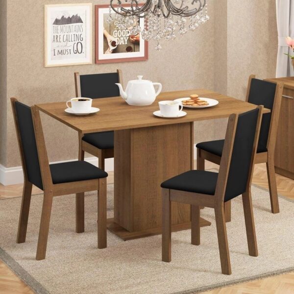 Conjunto Sala de Jantar Talita Mesa Tampo de Madeira com 4 Cadeiras Madesa