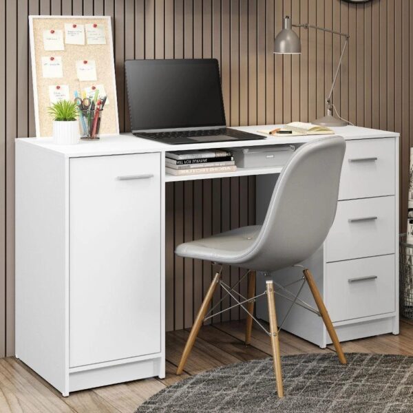 Escrivaninha Mesa para Computador Madesa Alaska 3 Gavetas 1 Porta – Branco