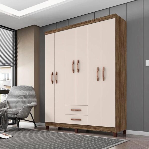 Guarda Roupa Casal Ambiente Modena 6 Portas Teka Champagne – Incorplac