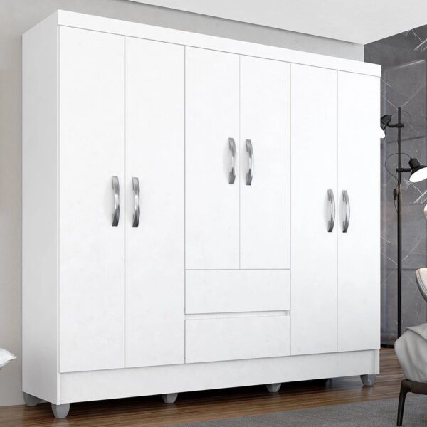 Guarda Roupa Casal Bruna 6 Portas Branco Ff – Moveis Arapongas