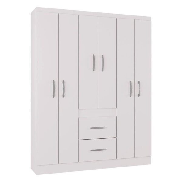 Guarda Roupa Casal Milão 6 Portas Branco Brilho – Poquema