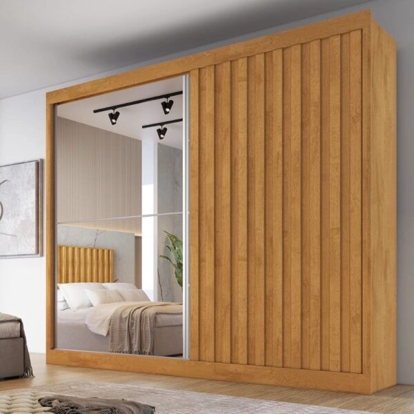 Guarda Roupa Casal Ripado com Espelho 2 Portas de Correr 100 mdf Atlanta Made Marcs