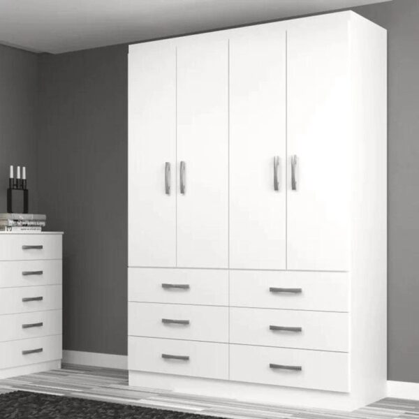 Guarda Roupa Casal Treviso 4 Portas 6 Gavetas – Branco Branco