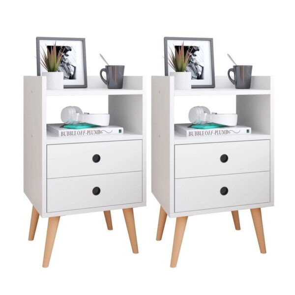 Kit 2 Mesas de Cabeceira Mesinhas Quarto Com Nicho e Gavetas Retrô Dream Plus – Branco – Lojas rpm