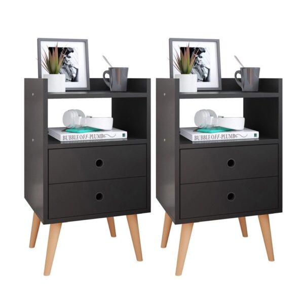 Kit 2 Mesas de Cabeceira Mesinhas Quarto Com Nicho e Gavetas Retrô Dream Plus – Preto – Lojas rpm