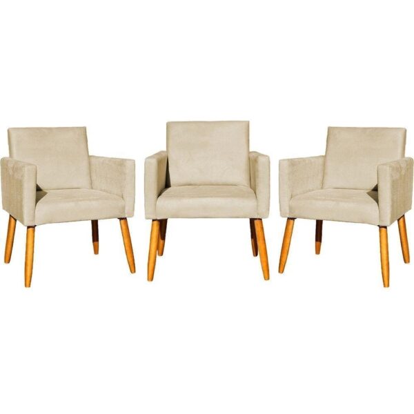Kit 3 Poltronas Para Recepção Nina Suede Cores Pé Palito 30cm Castanho – Suede