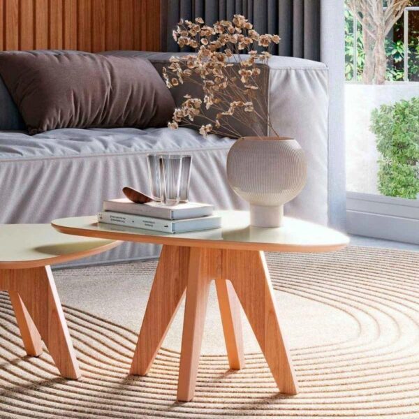 Mesa De Canto Orgânica 65x35cm 100% Mdf Off White Freijó Dalla Costa