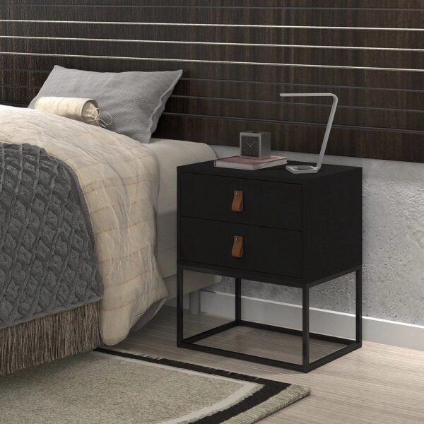 Mesa cabeceira unic 45Cm estilo industrial base de ferro Preto Cor Preto