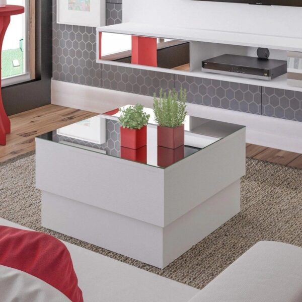 Mesa de Centro com Tampo de Vidro Arredondado Parati Artely Branco