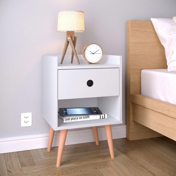Mesa de cabeceira Retrô Decore 1 Gaveta – Branco – rpm Móveis