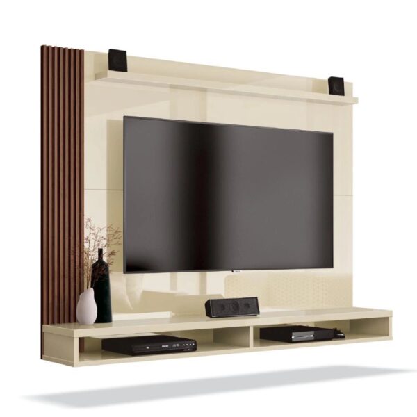 Painel Para TV até 50 Polegadas Dijon Ripado c Prateleira Off White  Naturale