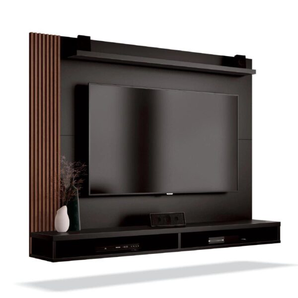 Painel Para TV até 50 Polegadas Dijon Ripado c Prateleira Preto  Naturale