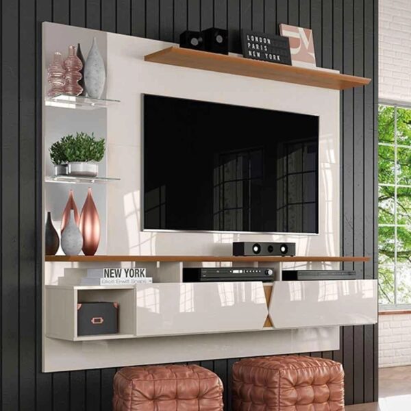 Painel para TV 55 polegadas Intense Lukaliam Off White  Damasco