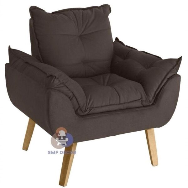 Poltrona Decorativa E Descanso Opala Marrom Com Fibra De Silicone E Pés Quadrado