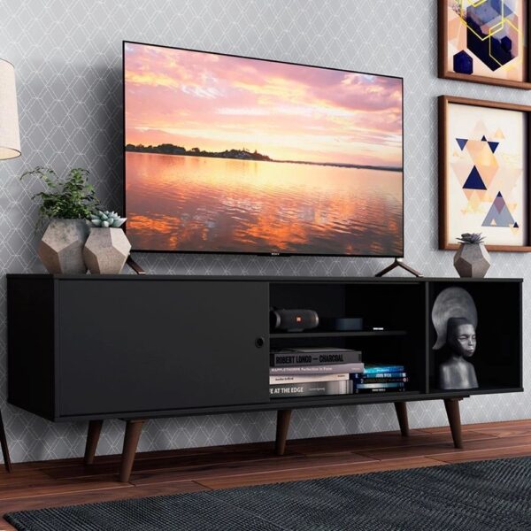 Rack Madesa Dubai para TV até 65 Polegadas com Pés – Preto/Rustic
