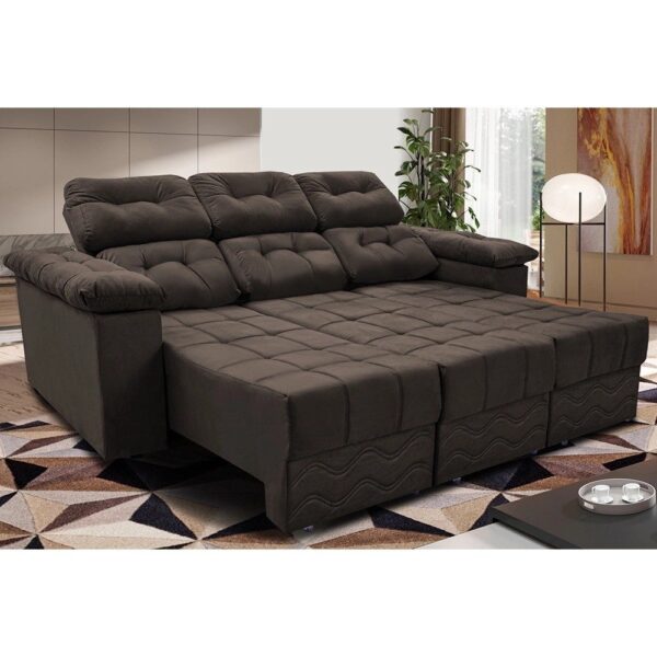 Sofa Itália 2,25 Mts Retrátil e Reclinavel Tecido Suede Café – Cama InBox