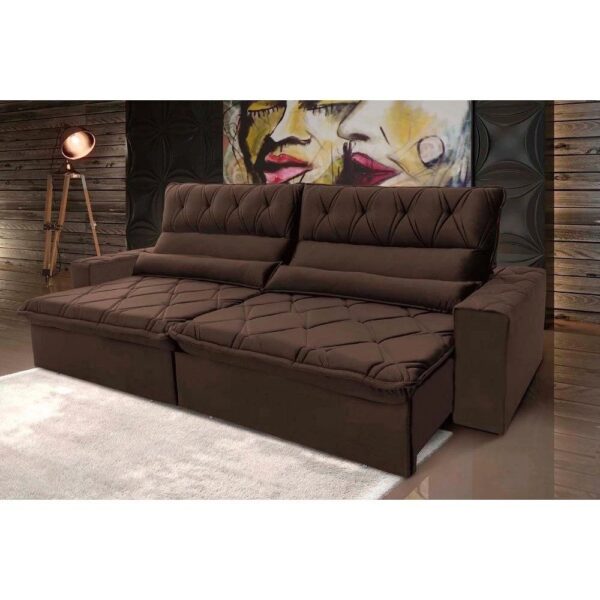 Sofá RetrátilReclinável Dakar 3,00 Suede Velut Marrom c Molas no Assento – King House
