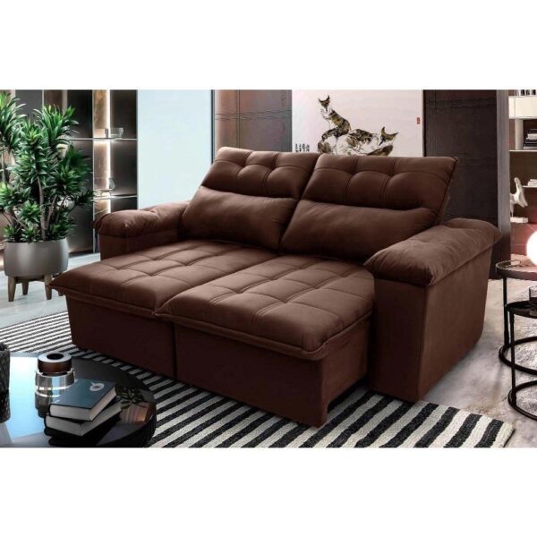 Sofá Retrátil/Reclinável Verona 2,00m Suede Velut Marrom c/ Molas no Assento – King House